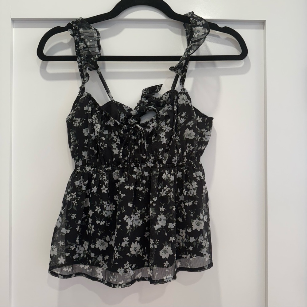 Hollister Black and White Ruffled Camisole